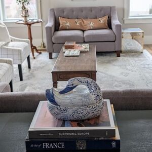 Andrea by Sadek Blue & White Hand-painted Ceramic Mallard Dish/Figurine-Like New